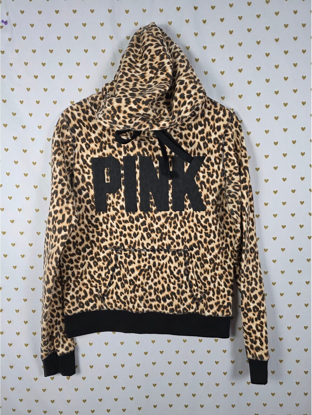 PINK Victoria's Secret Leopard Print Hoodie Pullover Cowl Neck Pocket Size M